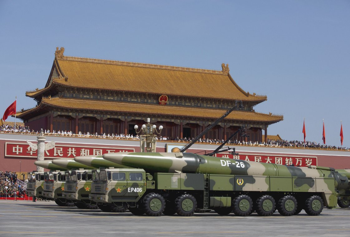 Transporter-erector launchers carrying DF-26 IRBM systems during a military parade held in Beijing in September 2015. (Getty Images)