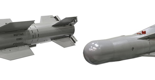The Russian Aerospace Forces began receiving deliveries of new extended-range 500 kg and 1,500 kg guided bombs, designated K08BE (left) and K029E (UPAB-1500B-E, right), from GNPP Region during the first quarter of 2019.