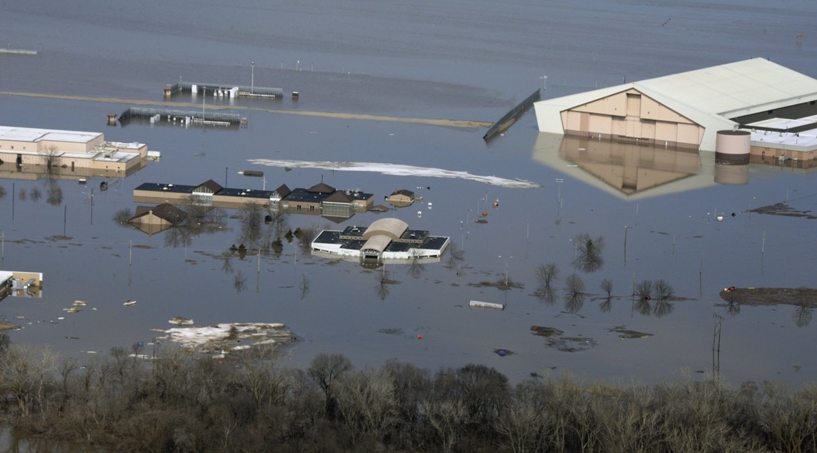 Flooding in the Midwestern US during March damaged many buildings on the southern half of Offutt Air Force Base, Nebraska.