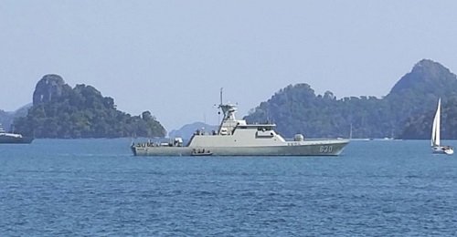 The third-of-class KCR-60M-class fast attack craft, KRI Halasan , seen off Langkawi, Malaysia.