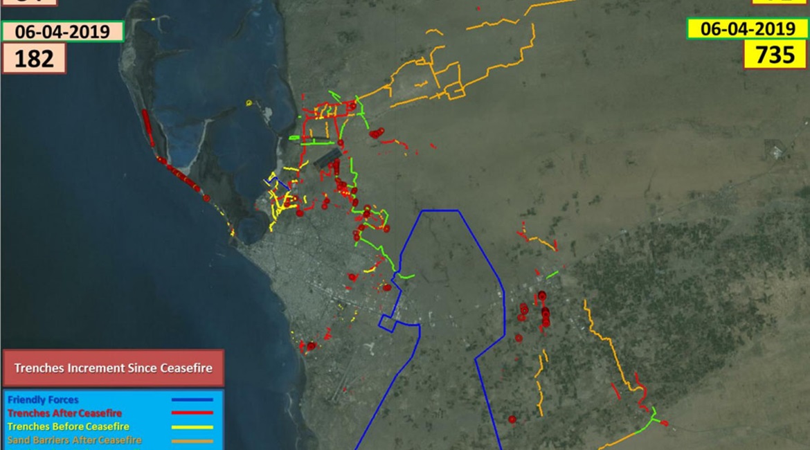Annotated satellite imagery from a ceasefire violations report submitted to the UN Security Council on 9 April shows the new defensive positions that Ansar Allah has constructed around Al-Hudaydah.