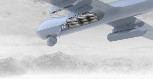 Conceptual art of the Sonobuoy Dispenser System fitted to an unmanned aerial vehicle.