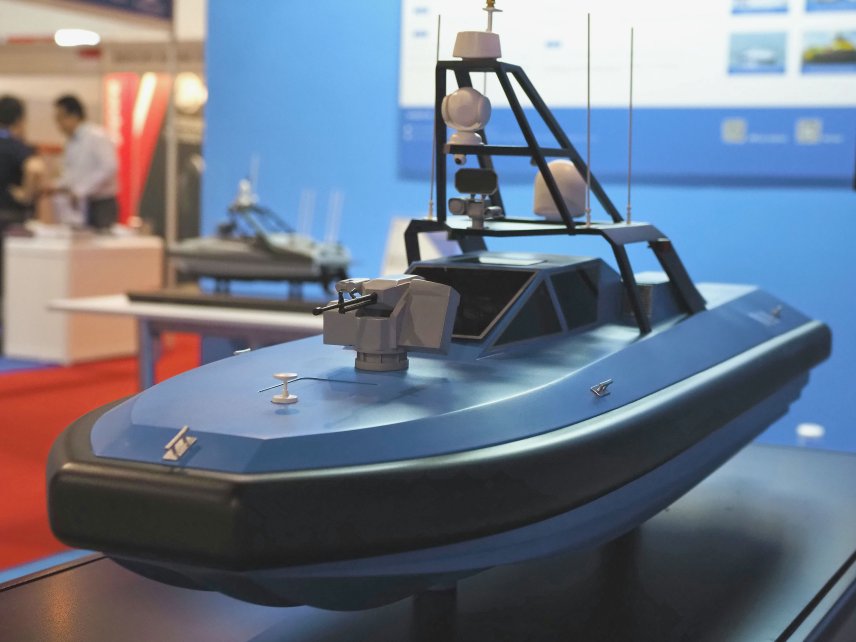 A model of the L80 unmanned surface vehicle, a brown water platform that is currently under development. (IHS Markit/Kelvin Wong)
