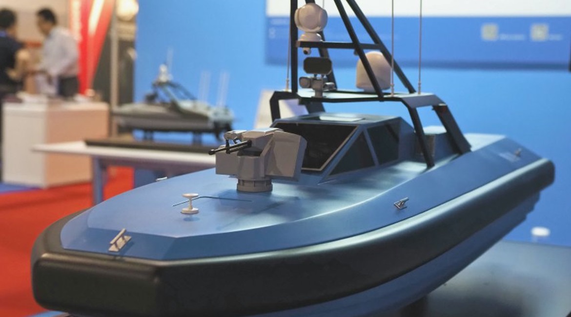 A model of the L80 unmanned surface vehicle, a brown water platform that is currently under development.