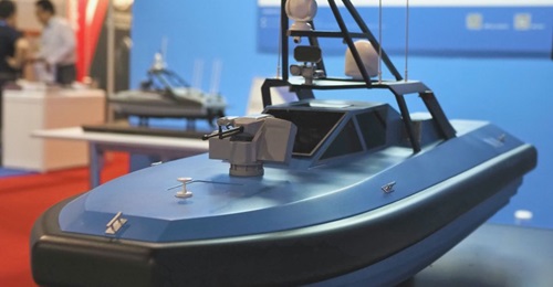 A model of the L80 unmanned surface vehicle, a brown water platform that is currently under development.