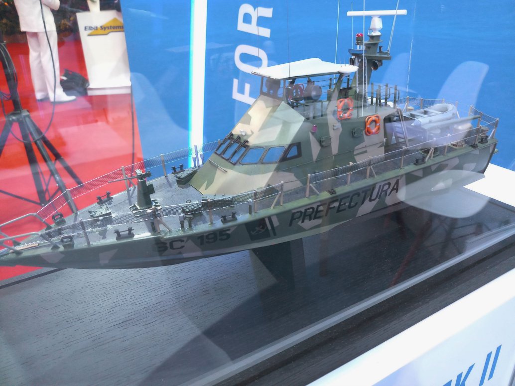 A model of the Shaldag Mk II, in Argentinian livery, on display at IMDEX 2019. (IHS Markit/Ridzwan Rahmat)