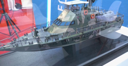 A model of the Shaldag Mk II, in Argentinian livery, on display at IMDEX 2019.