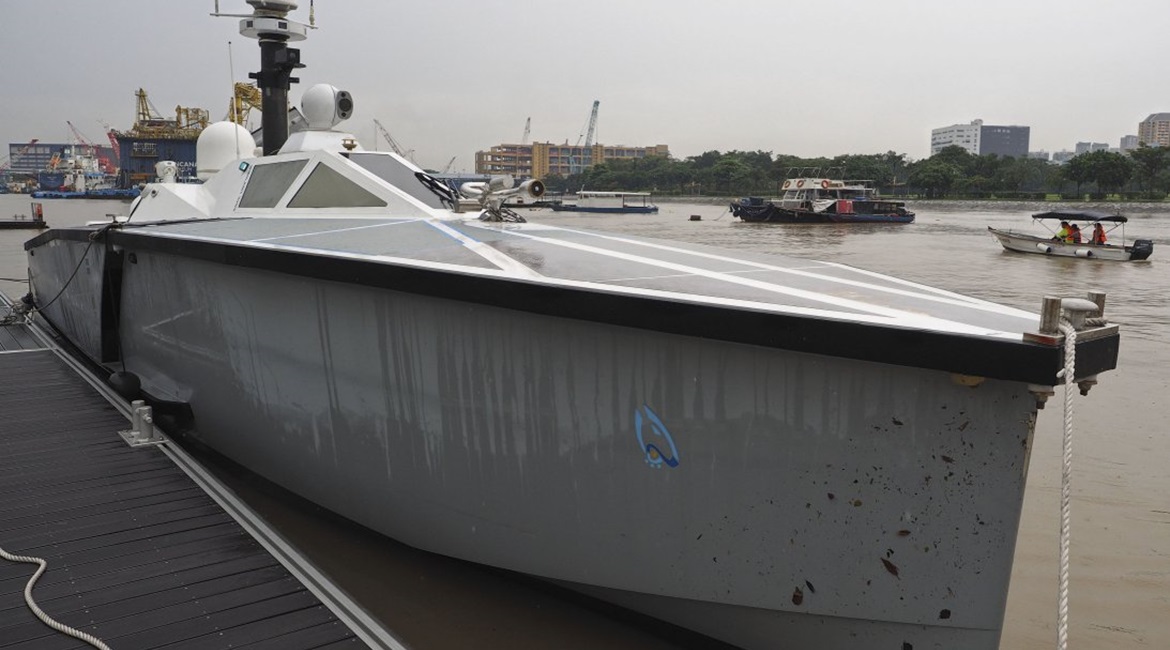 Vigilant IUSV prototype LongRunner berthed prior to a sea trial.