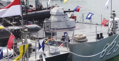 The Type 630 CIWS turret seen in the aft section of KRI 
        
         (629).