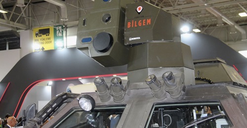 The sensor head of the Armol VMLS integrated onto the roof of an Otokar Cobra.