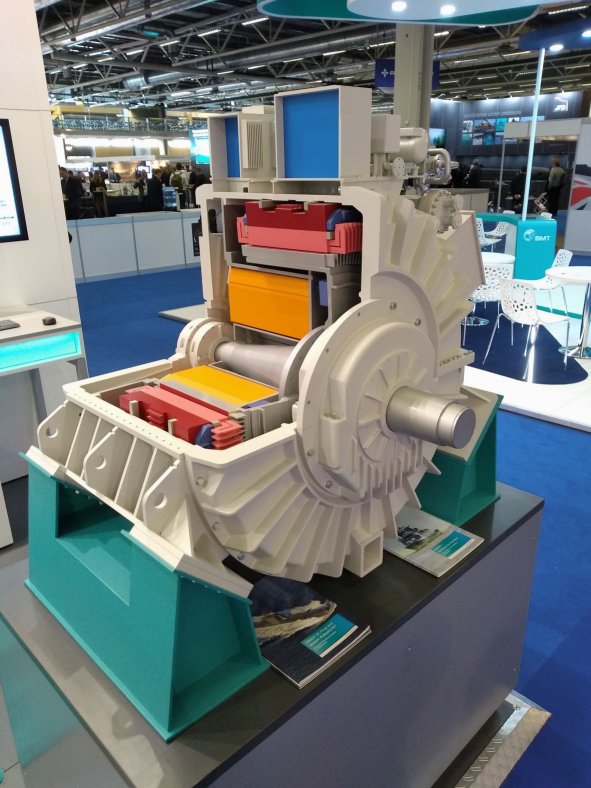 Cut-away model of Siemens’ current Permasyn permanent magnet motor for submarine applications. (IHS Markit/Alex Pape)