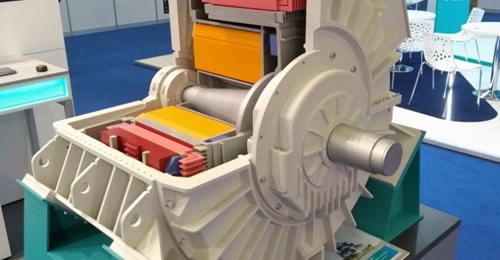Cut-away model of Siemens' current Permasyn permanent magnet motor for submarine applications.