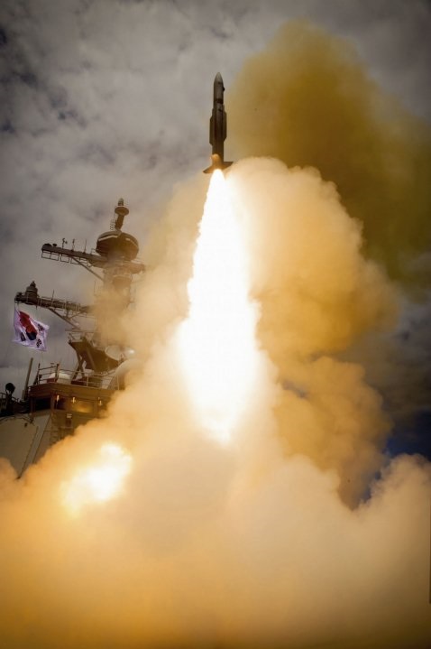 An SM-2 missile being launched from Republic of Korea Navy  KDX-3-class destroyer 
        
         during an exercise. The US DSCA announced on 17 May that the US State Department has approved the sale of up to 94 additional SM-2 Block IIIB ...