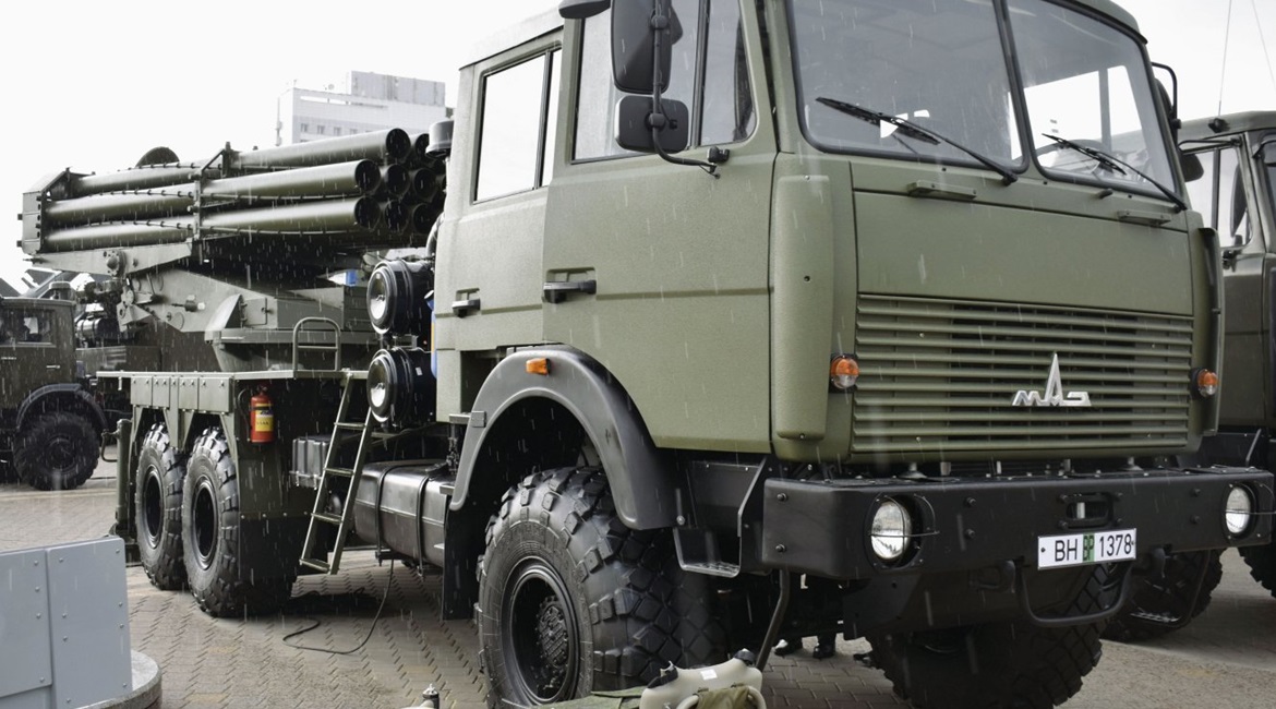 The 9P140MB Uragan-M MRL system making its public debut at MILEX 2019 in Minsk this month.