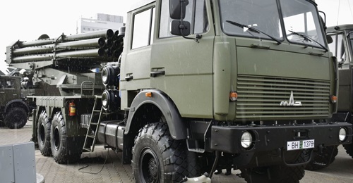 The 9P140MB Uragan-M MRL system making its public debut at MILEX 2019 in Minsk this month.