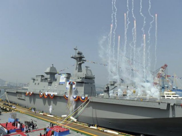 Marado
        , seen here at its ceremonial launch in May 2018.
       (Republic of Korea Navy)