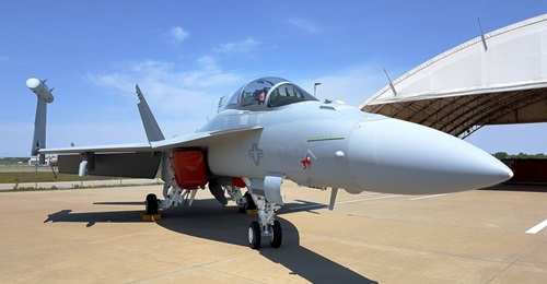 An EA-18G Growler electronic attack aircraft on the apron at Boeing's St Louis production facility. The US Navy plans to upgrade all 161 of its aircraft to the Block 2 standard, with further international opportunities likely to follow.