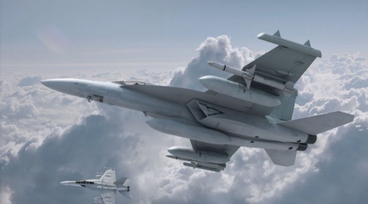 Artist's render of EA-18G Growler aircraft equipped with Next Generation Jammer pods.