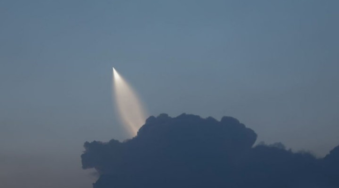 An image published on Chinese social media showing what may be the country's next-generation SLBM, the JL-3, in flight following a test-firing on 2 June.