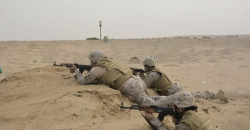Saudi soldiers from an RSLF mechanised infantry unit are seen carrying Romanian Pistol Mitraliera model 1965 assault rifles. The RSLF also uses locally produced Heckler & Koch G3 and Steyr AUG rifles.