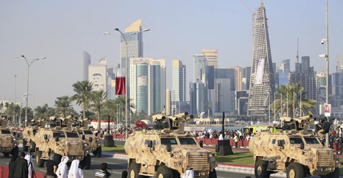 Serdar remote weapon stations are seen fitted to Ejder Yalçin vehicles during Qatar's military parade on 18 December 2018.