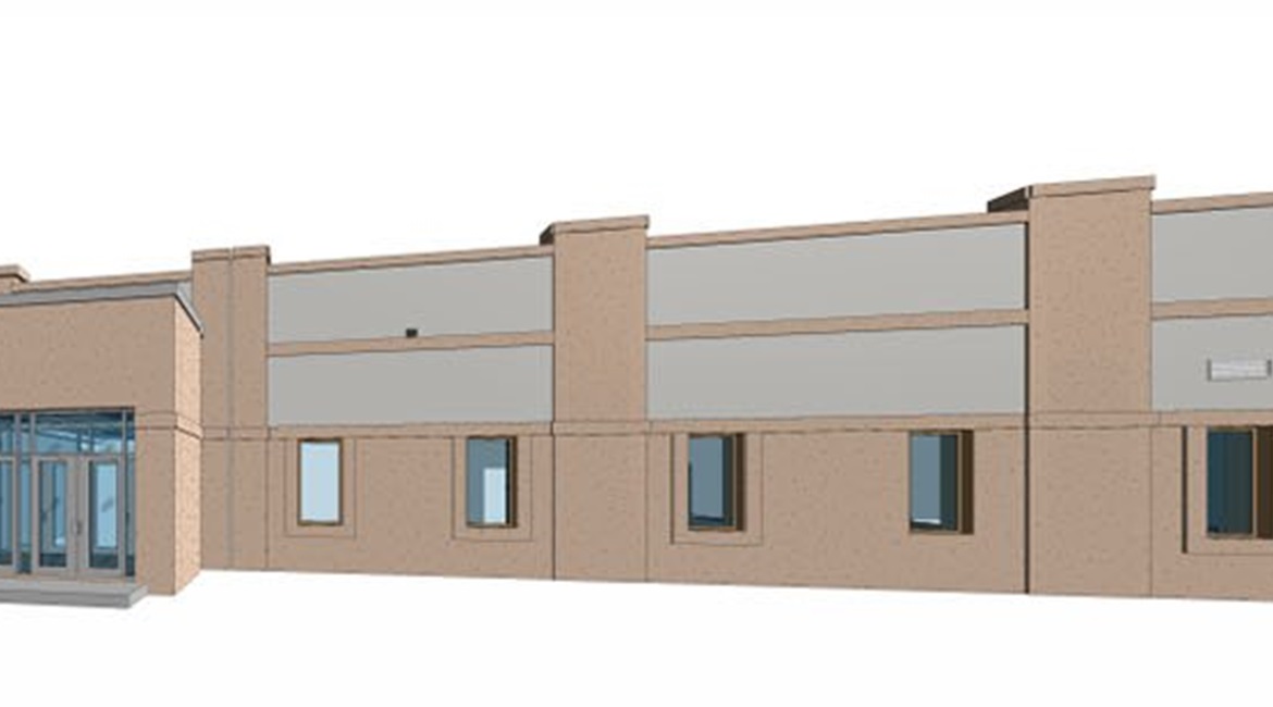 A computer-generated image taken from architectural drawings released on 29 May showing the consolidated squadron operations facility that will be built for the US Air Force at Al-Udeid Air Base in Qatar.