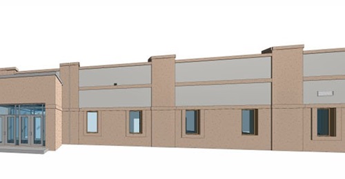 A computer-generated image taken from architectural drawings released on 29 May showing the consolidated squadron operations facility that will be built for the US Air Force at Al-Udeid Air Base in Qatar.