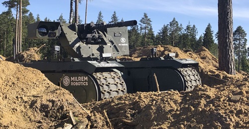 An armed variant of the THeMIS unmanned ground vehicle was deployed to support troop manoeuvres in NATO's 'Spring Storm' exercise.