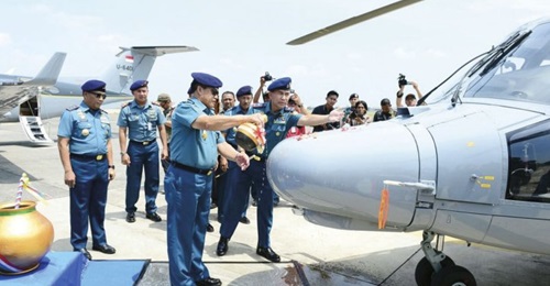 Then Indonesian Navy chief Admiral Ade Supandi at the commissioning ceremony of the service's first two Panther helicopters in 2017.
