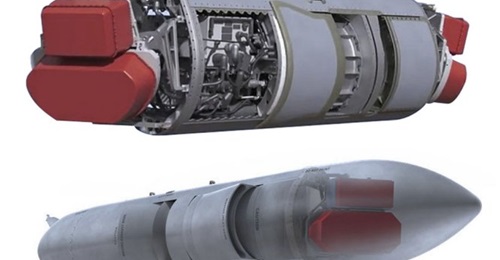 The NGJ-MB integrates GaN-based AESA antennas. Power is provided by a ram air turbine.