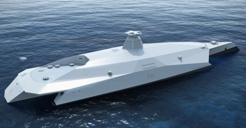 A CGI rendering of the Dreadnought 2050 concept warship produced under MoD sponsorship in 2013. The Intelligent Warship competition is aimed at identifying and maturing technologies - automation, autonomous functions, AI-enabled decision aids, and alte...