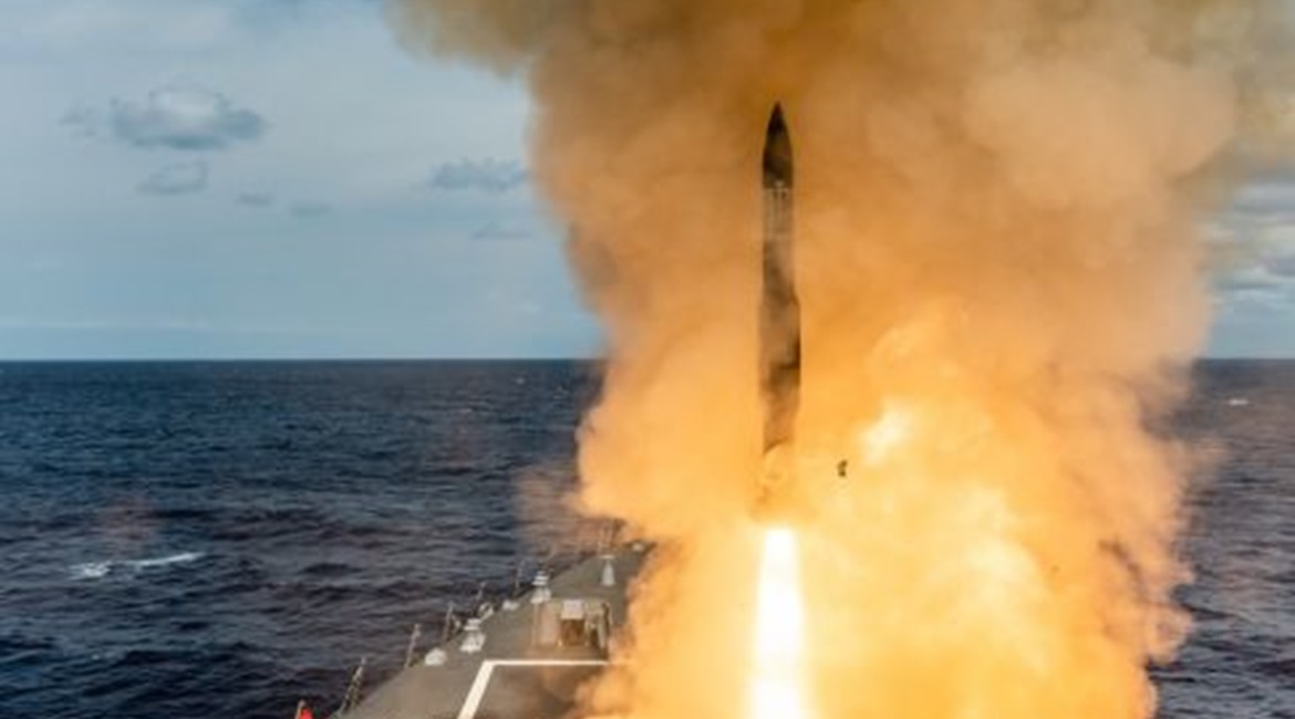 The guided missile destroyer USS 
        
         (DDG 116) fires an SM-2 missile to test the Aegis virtual twin system.
