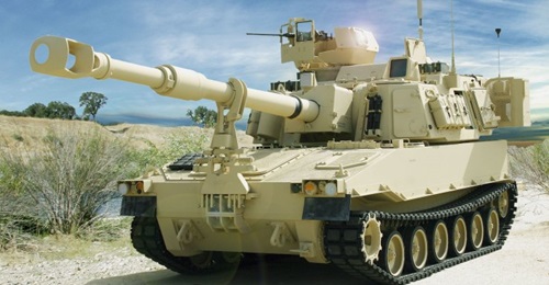 One of the five prototype 155 mm/39-calibre M109A6 Paladin Integrated Management (PIM) 155 mm SPH in travelling configuration. BAE Systems' efforts to correct past welding problems have resulted in delayed deliveries of the weapon to the US Army.