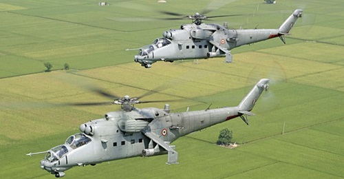 Two IAF Mi-25 'Hind' attack helicopters. The IAF has signed a USD29 million deal with Russia for the acquisition of an undisclosed number of 9M120 Ataka anti-tank missiles to arm its fleet of Mil Mi-25/35 rotorcraft.