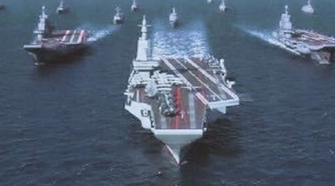 China's CSSC and CSIC have announced plans to merge. The two corporations dominate China's programmes to build strategic naval assets including its third aircraft carrier (pictured above, centre, in a computer-generated image).