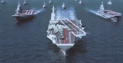 China's CSSC and CSIC have announced plans to merge. The two corporations dominate China's programmes to build strategic naval assets including its third aircraft carrier (pictured above, centre, in a computer-generated image).