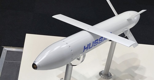 Model of the Diehl Defence-Safran Electronics & Defense Hussar tactical glide munition concept shown at the 2019 Paris Air Show.