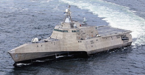 USS 
        
        , seen here during its sea trials. A similar vessel to this type, USS 
        
        , has arrived at Changi Naval Base as part of plans to rotationally deploy the LCS in Singapore.