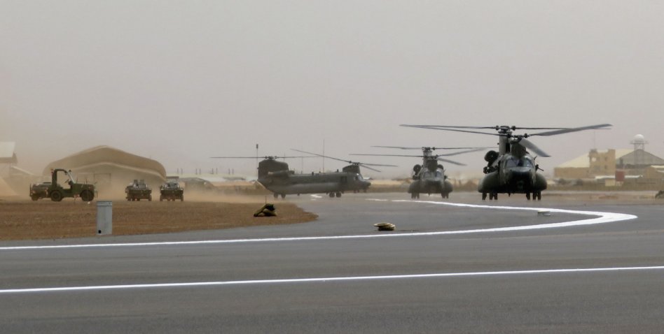 Having supported French operations in North Africa since mid-2018, the three UK Chinooks will remain in-theatre for a further six months at least. (Crown Copyright)