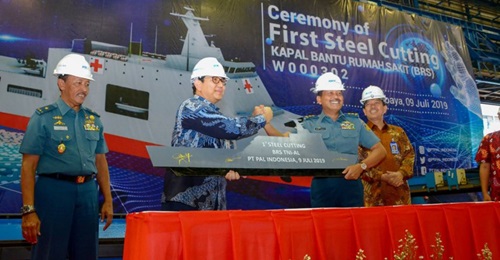 The steel-cutting ceremony held at PT PAL's premises in Surabaya on 9 July.