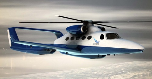 Artist's illustration of the VertiJet to be developed by Skyworks Global and Scaled Composites. Notice the small tip-jets at the end of the rotor blades.