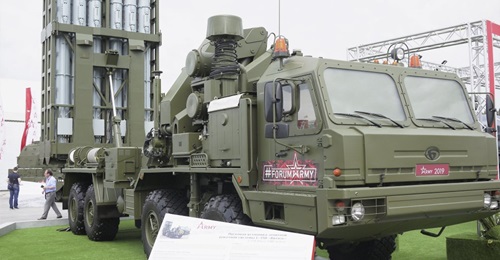 Production ready S-350 Vityaz SAM system 50P6 TEL armed with 12 9M96D missiles, each of which has an approximate range of 120 km, displayed at the Army 2019 defence exhibition held in Kubinka close to Moscow on 25-30 June.