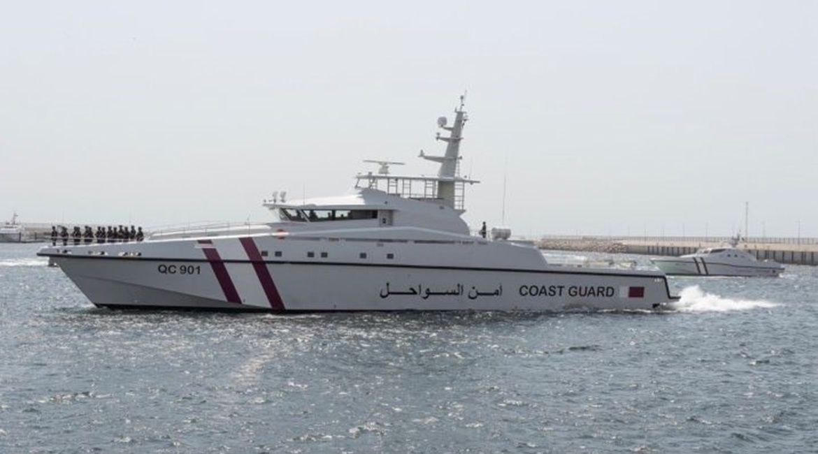 An Ares 150 Hercules OPV is seen in the harbour at Al-Daayeen Naval base during the inauguration.