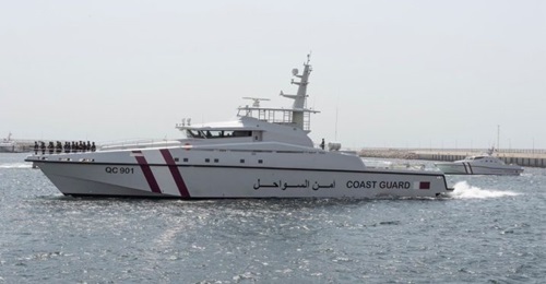 An Ares 150 Hercules OPV is seen in the harbour at Al-Daayeen Naval base during the inauguration.