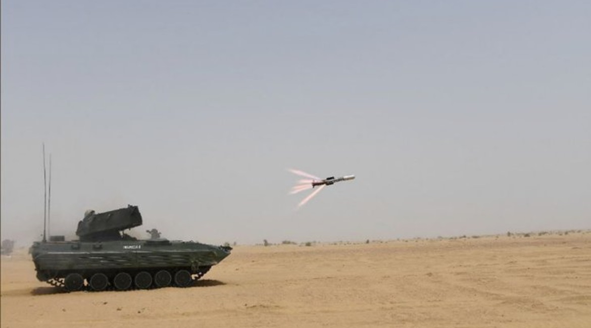 A Nag ATGM being launched from a NAMICA vehicle during trials conducted between 7 and 18 July at Pokhran. The Nag is ready to enter series production, according to the Indian MoD.