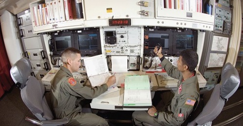 A USAF missile combat crew on alert at an underground ICBM control centre. The service's plans to replace its ageing Minuteman III missiles could be adversely affected by Boeing's decision to withdraw from the effort.