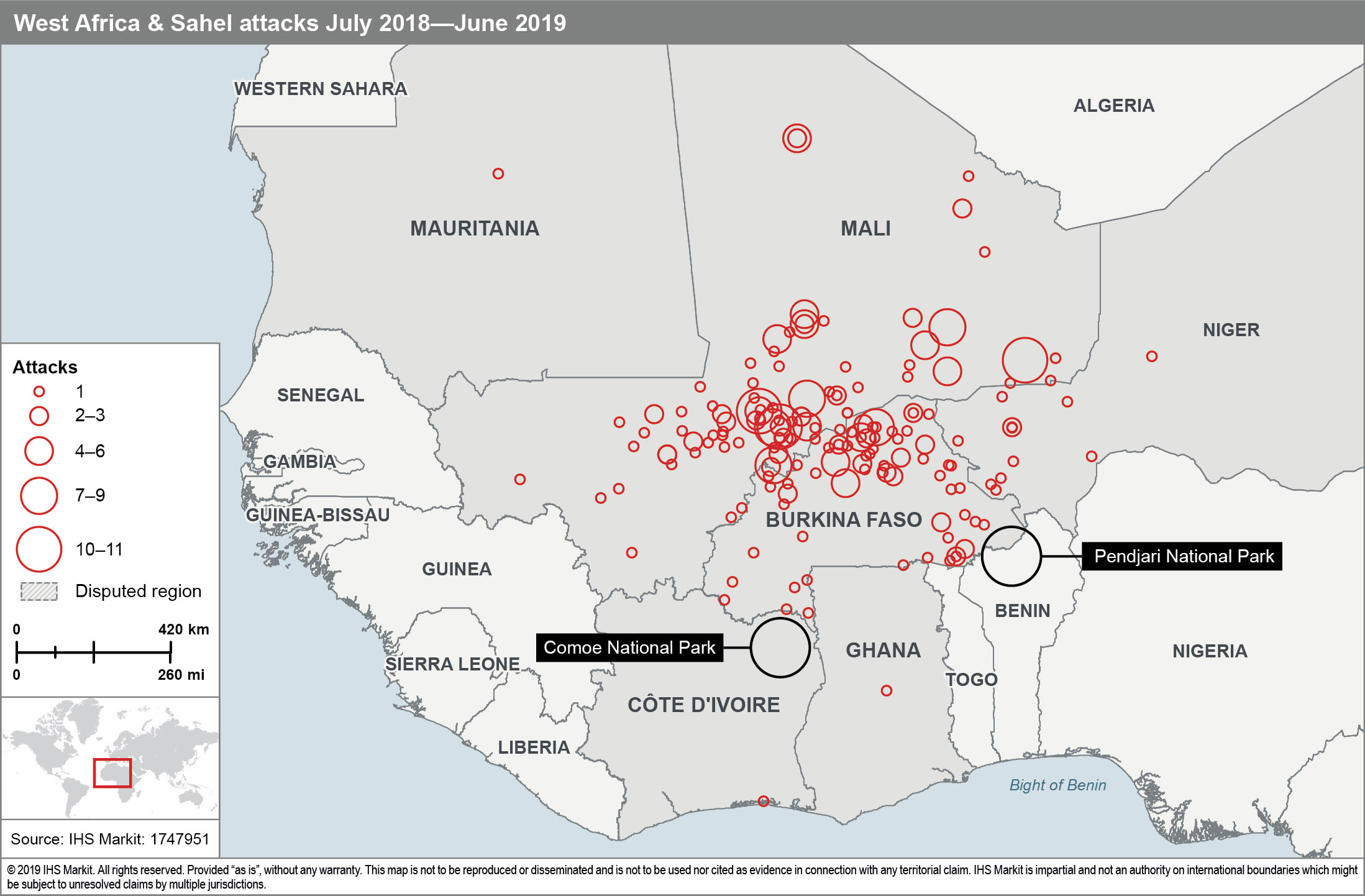 West Africa & Sahel attacks July 2018-June 2019 (IHS Markit)