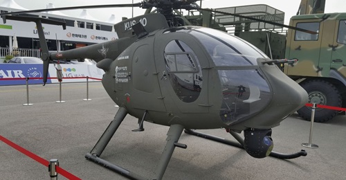 Seen at the ADEX 2017 exhibition in Seoul, the KUS-10 was an optionally-piloted testbed used in the development of the KUS-VH armed unmanned Little Bird helicopter.