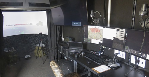 The interior of the Joint Fires Mobile Trainer, delivered by the same Elbit Systems UK/QuantaDyn partnership that was awarded a contract to deliver the UK's Joint Fires Synthetic Trainer programme.