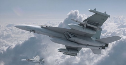 An artist's impression of EA-18G Growler aircraft equipped with Next Generation Jammer pods.